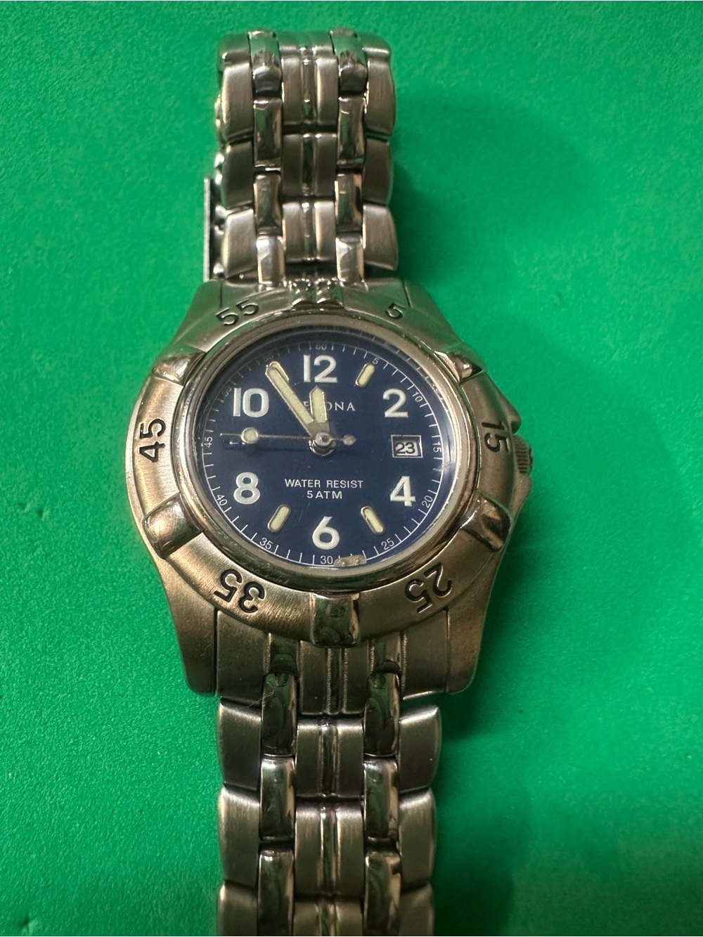 Merona Men's Silver Stainless Steel Watch with Blue Dial - ready to use